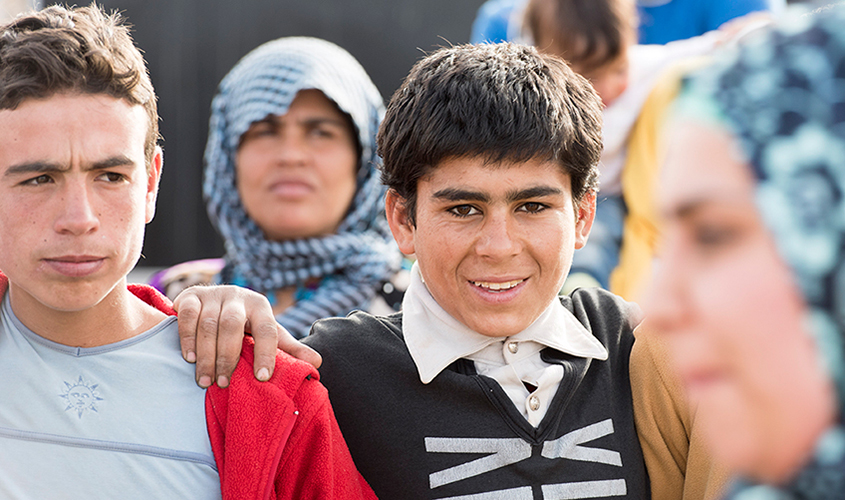 Group of Syrian refugees in the Beqaa Valley