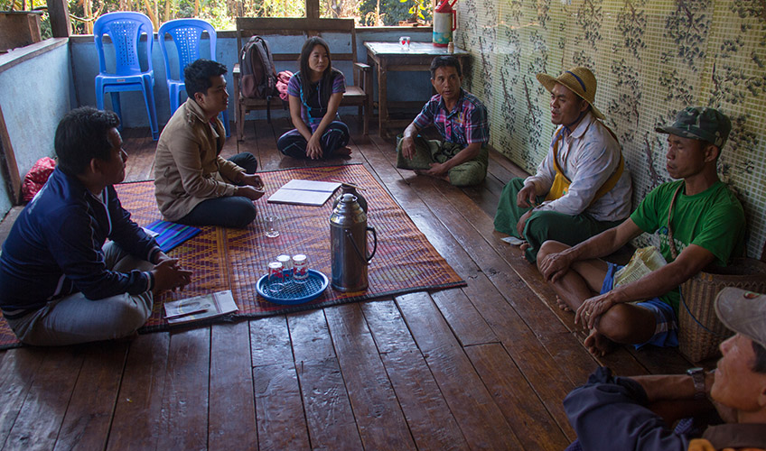 A discussion with community members about local forest management in Kayah state.