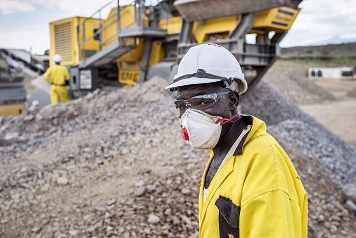 A worker on site of where the Lake Turkana Wind Project was building concrete foundations for wind turbines.