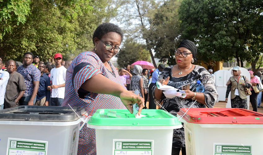 A woman casts her vote during Nigeria's 2019 presidential election.