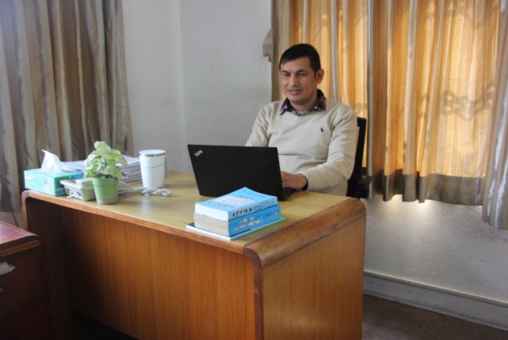 Pitambar Korala in his office in Nepal