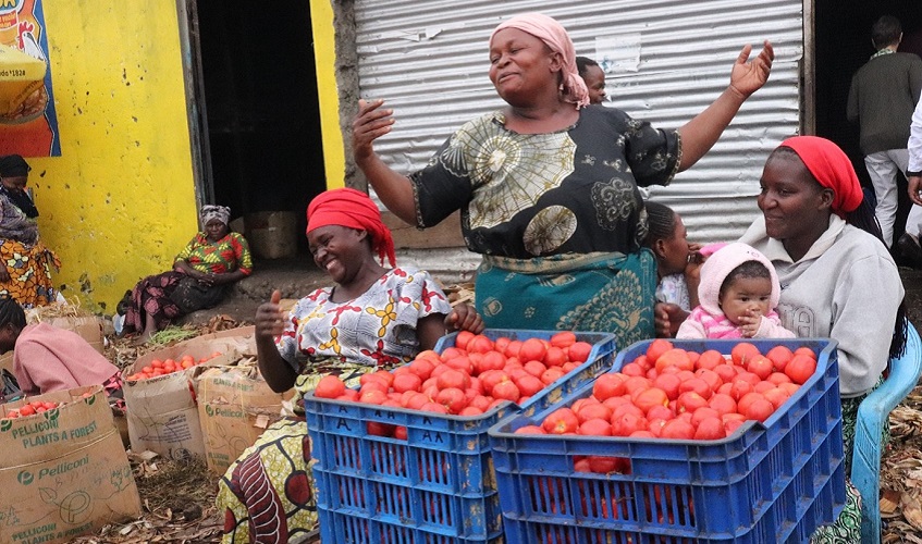 Women tomato sellers in Birere market, Goma.