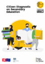 Cover of the report, showing a drawing of people with books.