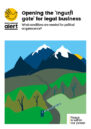 Front cover, with a drawing of mountains.