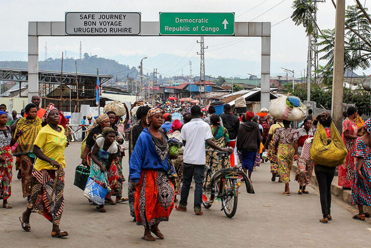 Border crossing between DRC and Rwanda.