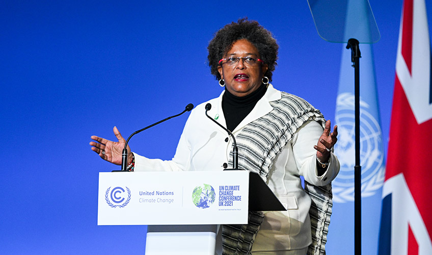 Mia Mottley, Prime Minister of Barbados, gives an impassioned call for strong climate action at the opening ceremony of COP26 in Glasgow in 2021.