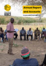 The front cover of the Annual Report 2022. The photo depicts Bernard Chirchir from the Kenya Wildlife Service Sibiloi answering questions from fishers in the Lake Turkana region during a dialogue forum, as part of the Water, Peace and Security partnership.
